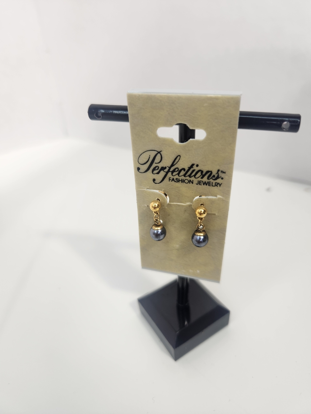 Perfections Gold Drop Earrings with Gray Pearl Dangles